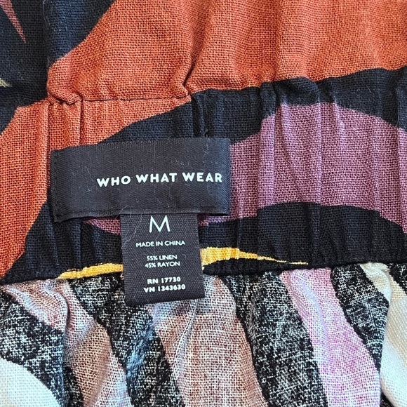 WHO WHAT WEAR LINENBLEND GRAPHIC SKIRT SZ MED ELASTIC WAIST POCKETS SELF-BELT - Picture 5 of 8